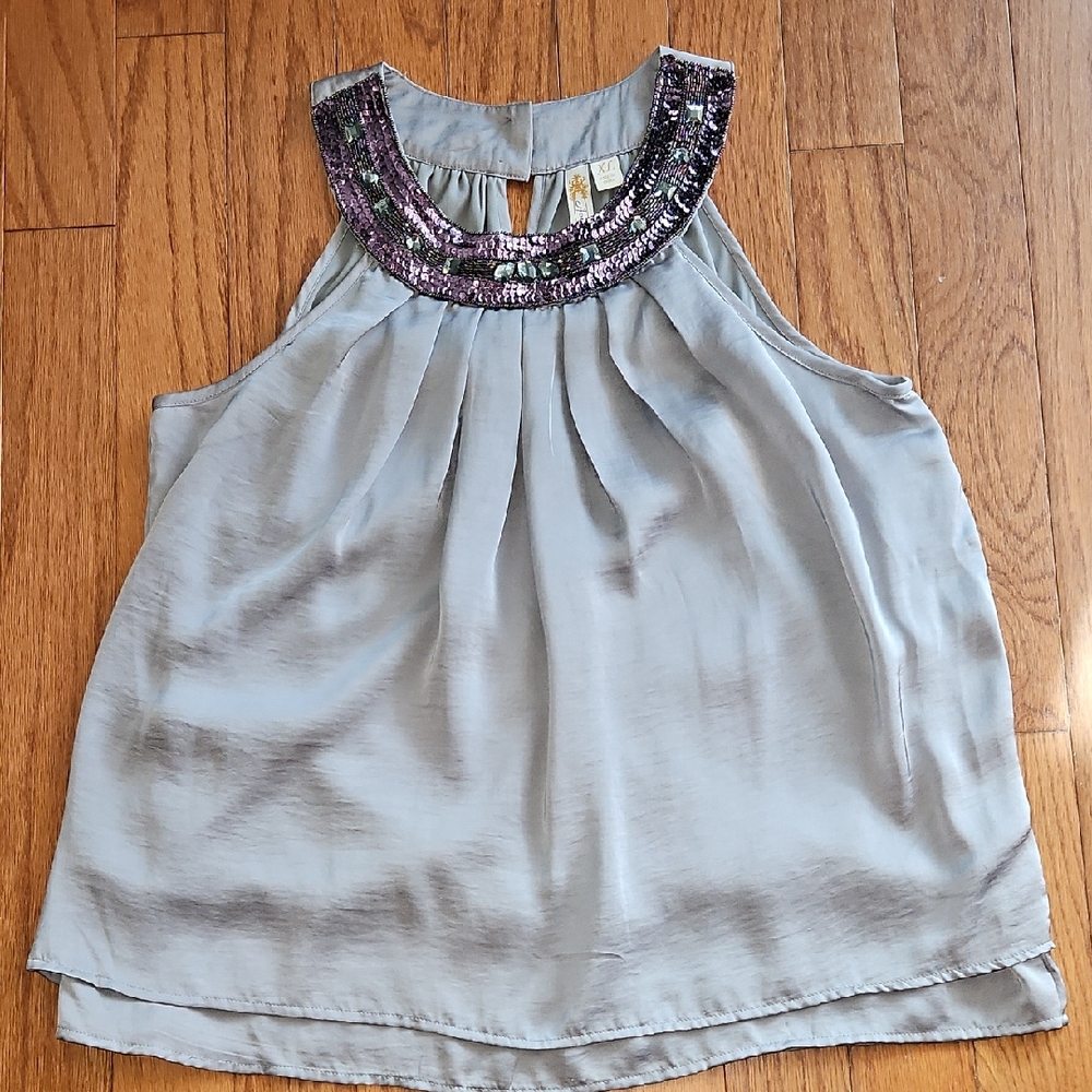 Adiva Jeweled Neckline Sleeveless Swing Style Blouse Sz Xl